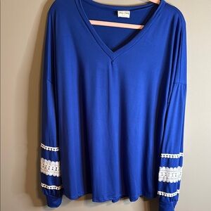 Lovely Melody Large Royal Blue‎ V-Neck Tunic with Crochet Sleeves